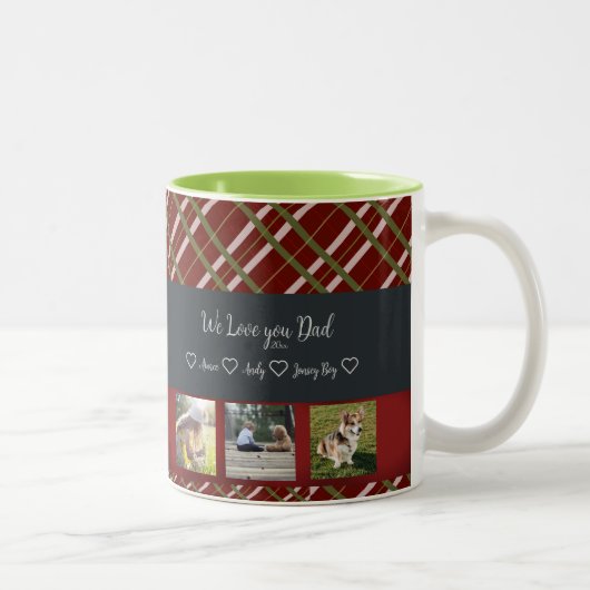 Wir Liebe Sie Vater, Custom 3 Foto Grid Zweifarbige Tasse (Rechts)