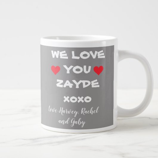 Wir Liebe Sie Zayde Personalisiert Grau/Weiß + Her Jumbo-Tasse (Rechts)