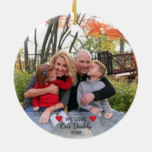 Wir Liebe unser Vater | Herz & 2 Fotos Weihnachten Keramikornament (Hinten)