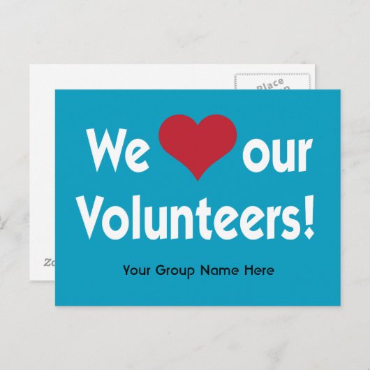 Wir Liebe unserer Freiwilligen mit Herz und Gruppe Postkarte (Vorne/Hinten)