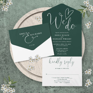 Wir lieben das Herz-Schrift Emerald Grüne Hochzeit All In One Einladung