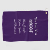 'Wir lieben Dich Mama' aus...Elegant Script Lila Golfhandtuch (Horizontal)