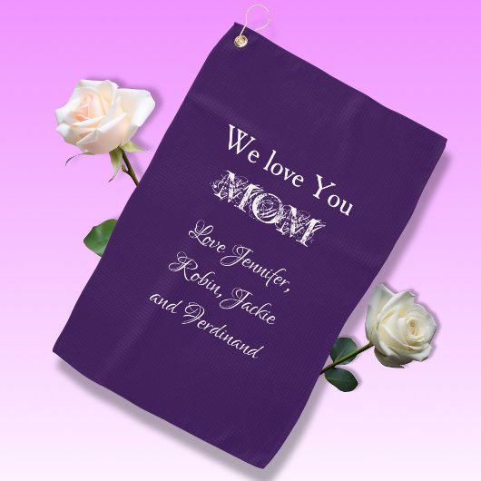 'Wir lieben Dich Mama' aus...Elegant Script Lila Golfhandtuch