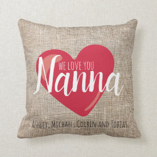 Wir lieben dich Nanna Faux Burlap Red Heart Custom Kissen
