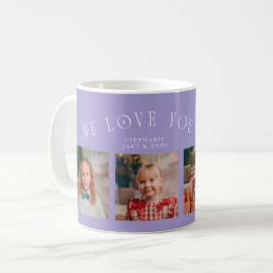Wir lieben dich Oma 4-Foto Lila Kaffeetasse