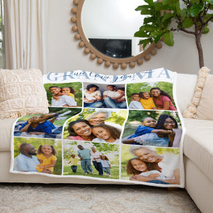 Wir lieben dich Oma Blau Foto Collage Fleecedecke