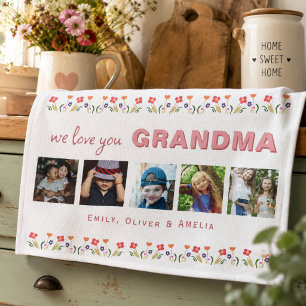 Wir lieben dich Oma Flowers 5 Fotos Andenken Geschirrtuch