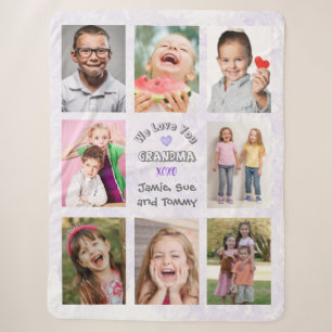 Wir lieben dich, Oma - Fotocollage (lila Hintergru Sherpadecke