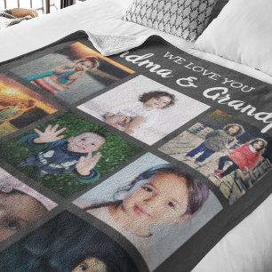 Wir lieben dich Oma & Opa Fotocollage Fleecedecke