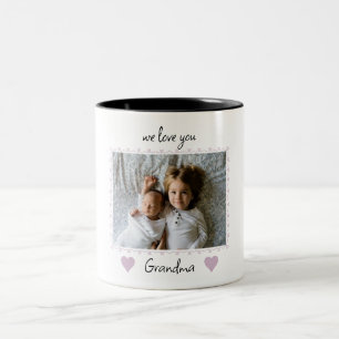 Wir lieben dich Oma rosa Herzen individuelles Foto Zweifarbige Tasse