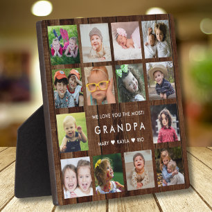 Wir lieben dich Opa 14 Foto-Collage dunkles Holz Fotoplatte
