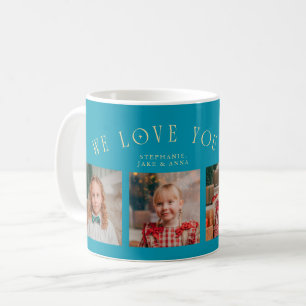 Wir lieben dich Opa 4-Foto Aqua Blau Kaffeetasse