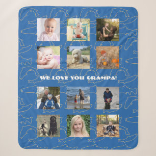 Wir lieben dich Opa Fisch Muster Foto Collage Sherpadecke