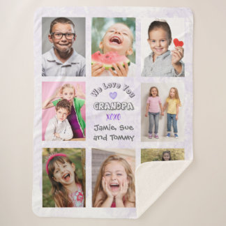 Wir lieben dich, Opa-Fotocollage (lila Hintergrund Sherpadecke