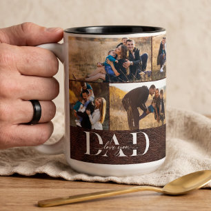 Wir lieben dich, Papa Vater Foto Collage Leder Zweifarbige Tasse