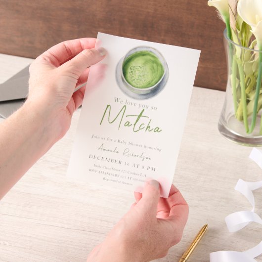 Wir lieben dich so Matcha Baby Shower Pergament Einladungen (Handgehalten)