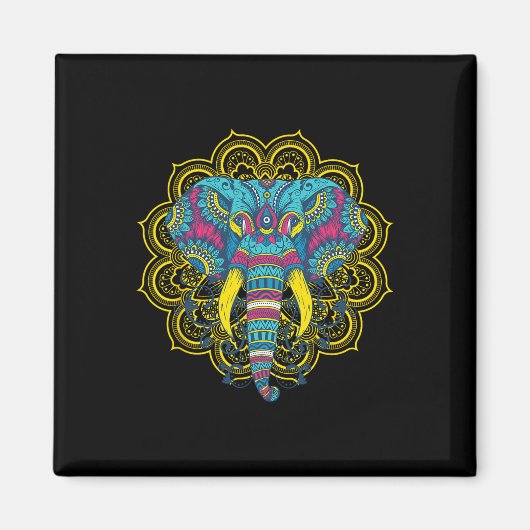 Wir Lieben Elefanten Elephant Mandala Muster Indi Magnet (Vorne)