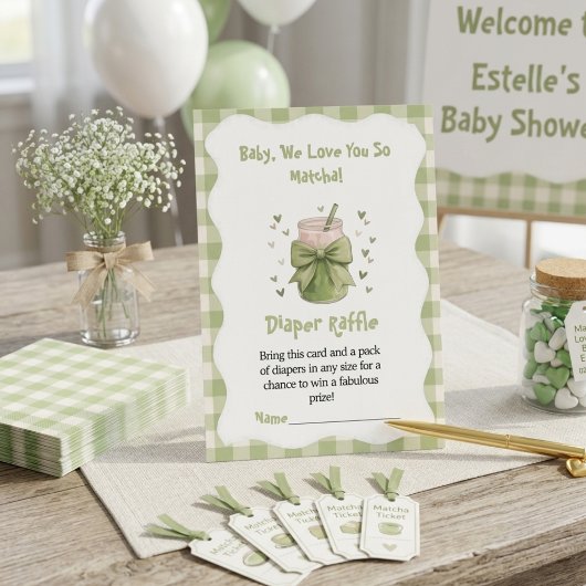 Wir lieben euch so Matcha Gingham Windel-Raffle Begleitkarte