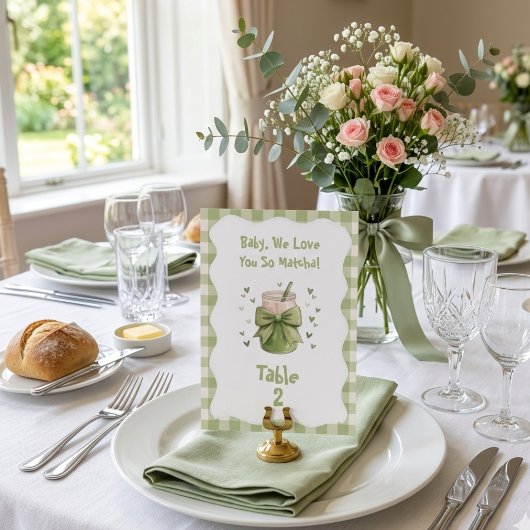 Wir lieben euch so sehr Matcha Bow Green Gingham Tischnummer