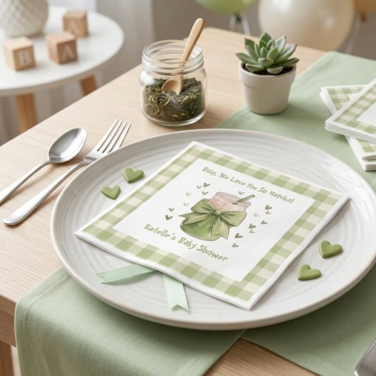 Wir lieben euch so sehr Matcha Grün Bow Gingham Serviette