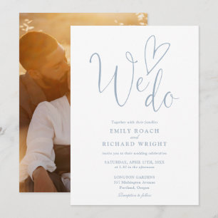 Wir lieben Heart Photo Dusty Blue Hochzeit Einladung