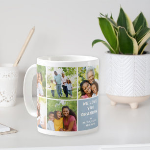 Wir lieben Oma moderne blaue Fotocollage Kaffeetasse