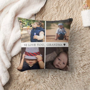 Wir lieben Sie 4 Foto-Collage Personalisiert Grau Kissen