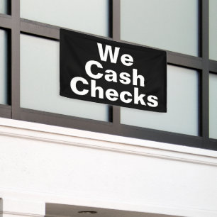 Wir lösen Schecks ein Schwarzes Geschäftsvorlage Banner