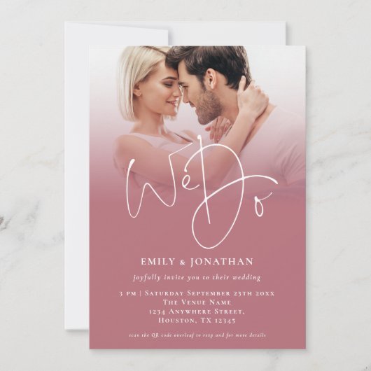Wir machen 2 Fotos Script QR Rose Gold Hochzeit Einladung (Vorderseite)