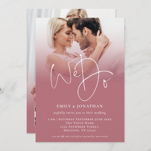 Wir machen 2 Fotos Script QR Rose Gold Hochzeit Einladung (Vorne/Hinten)