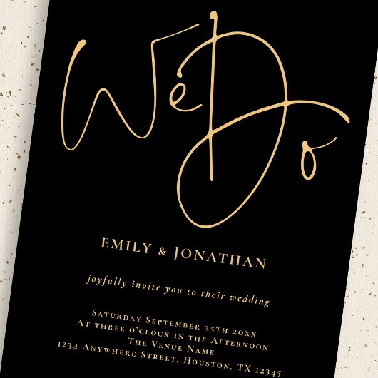Wir machen Black Wedding mit Gold Script Foto Einladung