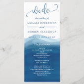 Wir machen Blue Ombre Wasserfarbenwave Hochzeit Programm (Vorderseite)