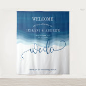 Wir machen Blue Ombre Wasserfarbenwave Hochzeit Wandteppich (Vorderseite)