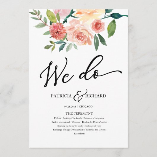 Wir machen Blumenwasser-Hochzeitsprogramm Programm (Vorderseite)