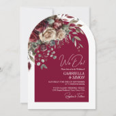 Wir machen Burgundy Rose QR Code & Foto Arch Weddi Einladung (Vorderseite)
