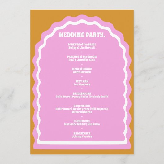 Wir machen den Yellow Retro Arch Wedding Order of  Programm (Rückseite)