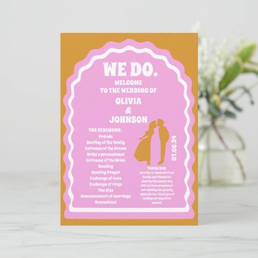 Wir machen den Yellow Retro Arch Wedding Order of  Programm (Stehend Vorderseite)