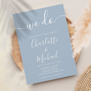 Wir machen Dusty Blue Signature Schrift Hochzeit Einladung