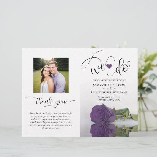 Wir machen ein Lila Hochzeitsprogramm für Rose und (Stehend Vorderseite)