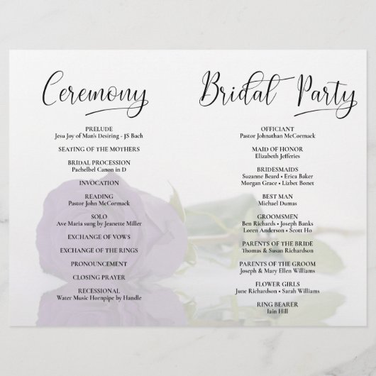 Wir machen ein Lila Hochzeitsprogramm für Rose und (Rückseite)