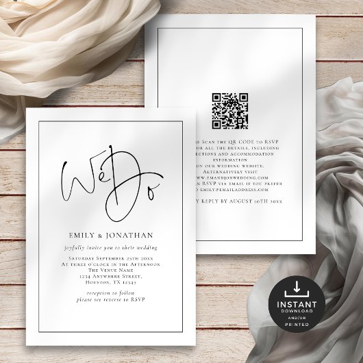 Wir machen eine elegante Script Line Border QR Cod Einladung