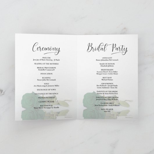 Wir machen eine elegante Smaragdgrüne Rose Hochzei Programm (Innenseite)