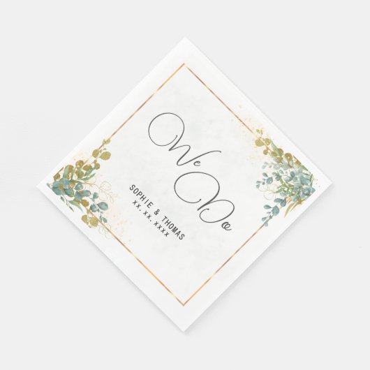 Wir machen eine grüne und goldene Eukalyptus-Aquar Serviette (Ecke)