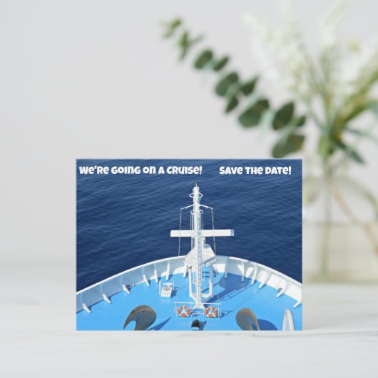 Wir machen eine Kreuzfahrt... Save the Date! Ankündigungspostkarte (Stehend Vorderseite)