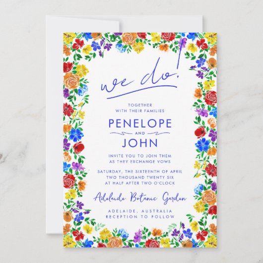 Wir machen eine moderne Boho Rainbow Floral Weddin Einladung (Vorderseite)