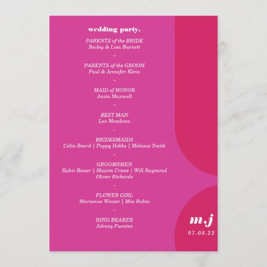 Wir machen eine Rosa Retro-Art Hochzeitsorden Programm (Rückseite)