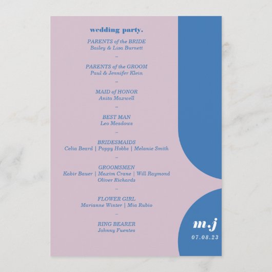 Wir machen einen Blue Retro Style Wedding Order Programm (Rückseite)