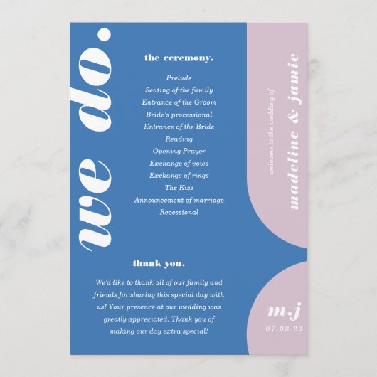 Wir machen einen Blue Retro Style Wedding Order Programm (Vorderseite)