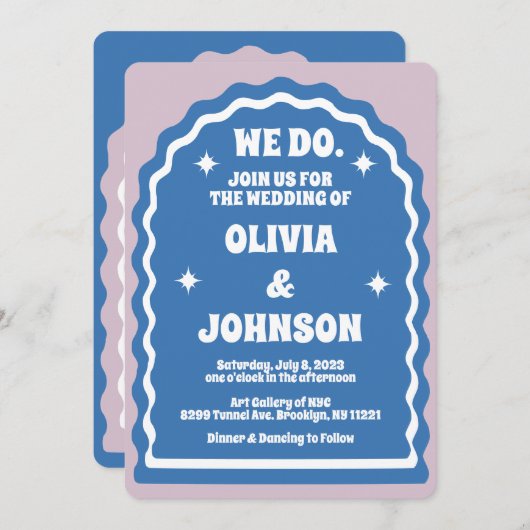 Wir machen einen modernen, fett blauen Lila Retro- Einladung (Vorne/Hinten)