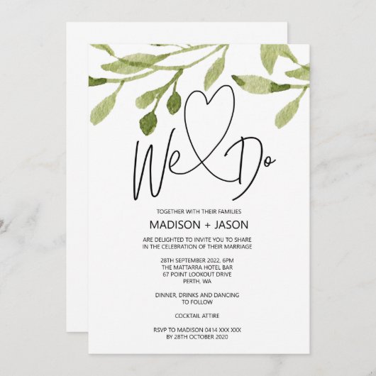 Wir machen einfache moderne Hochzeitsgrün Eukalypt Einladung (Vorne/Hinten)